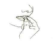Illustration showing a hand holding a small tablet or capsule close to the mouth of a person preparing to swallow the medication