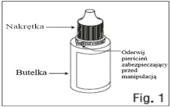 Esquema de un frasco con etiquetas que indican la tapa y las instrucciones para retirar el anillo de seguridad antimanipulación