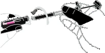 Schematic illustration showing the process of connecting a syringe with a needle and assembling a medical device using thin guide lines