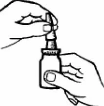 Two hands holding a glass bottle with medicine, one hand unscrewing the cap with a pipette inserted into the neck of the container