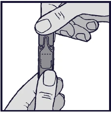 Two hands holding vertically a narrow, rectangular medical device with a visible indentation in the central part of the object