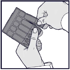 Two hands holding and bending a blister pack of tablets, preparing to remove a single dose of medication