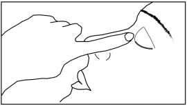 Dibujo lineal negro que muestra una mano señalando con el dedo índice hacia el ojo y la zona nasal de una persona en un primer plano de perfil