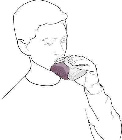 Schematic line drawing of a man holding a cup in his hands and drinking a beverage from it