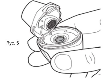 Hands holding an open plastic casing showing the internal mechanism and a circular element in the center