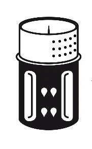 A black-and-white icon of a cylindrical medical waste container with a perforated top and fluid droplet symbols on the black body