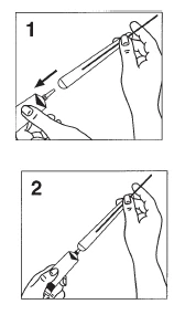 Ilustración instructiva que muestra dos fases: la primera es atornillar la aguja en la jeringa, y la segunda es ajustar firmemente la aguja al cuerpo de la jeringa