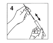 Ilustración que muestra dos manos moviendo hacia arriba y hacia abajo una varilla delgada dentro de un recipiente cilíndrico marcado con el número 4