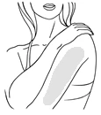 Disegno lineare che raffigura una donna con il braccio alzato verso la spalla e un'area grigia allungata sulla parte superiore del braccio e sul fianco del tronco