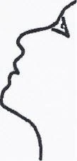 Minimalist black outline depicting a human face in profile facing right, including forehead, nose, mouth, and neck line