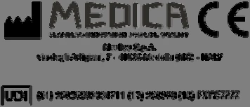 Medica logo with CE mark, manufacturer details, and UDI code on a gray background in a medical leaflet