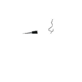Fragmento borroso en blanco y negro que muestra un objeto rectangular oscuro y una línea delgada ondulada sobre fondo blanco