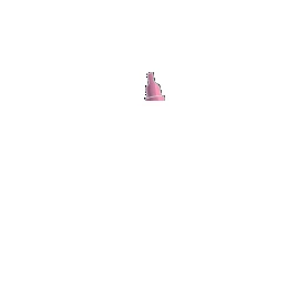 Pequeño frasco rosa semitransparente con cuello estrecho colocado sobre fondo blanco
