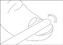 Close-up of a person's mouth inserting a tablet into the oral cavity, depicted with a black line on a white background