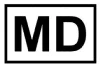 Black, bold MD text inside a rectangular black frame on a white background