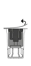 Schematic technical drawing showing a cross-section of the device with an inner black component and an arrow indicating counterclockwise rotational movement