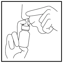 Hands holding a small dropper bottle, one hand stabilizing the container while the finger of the other hand presses down on the dropper tip at the top
