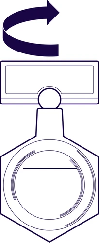 Schematic icon showing a circular object suspended on a wide band with a curved arrow indicating rotational motion above it