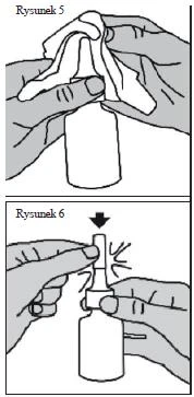 Due mani che rimuovono il cappuccio bianco dalla bottiglietta e, subito sotto, mani che premono la parte superiore dell'erogatore provocando la fuoriuscita del liquido