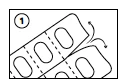 Schematic illustration showing the process of separating two parts of a medication blister by using curved arrows indicating the direction of movement