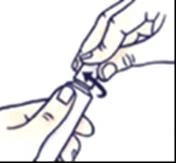 Two hands unscrewing a white cap from a medical tube, indicating an arrow suggesting counterclockwise rotational movement
