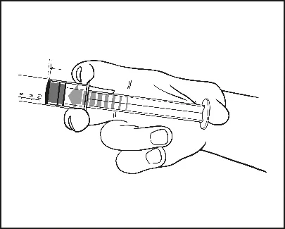 Two hands holding a syringe with a visible measurement scale and dark content inside the plunger positioned horizontally