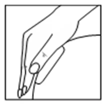 Línea esquemática que representa una mano con el dedo índice extendido apuntando hacia abajo sobre fondo blanco