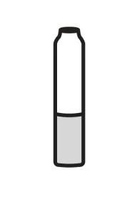 Semplice icona di una bottiglia verticale con contorno spesso nero, riempita nella parte superiore con colore bianco e nella parte inferiore con grigio chiaro