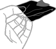 Línea esquemática de una mano sosteniendo un objeto rectangular oscuro, con líneas blancas visibles que recuerdan vasos sanguíneos o nervios