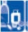 Icone bianche di una bottiglia di liquido, un dispenser e delle compresse su sfondo blu, in una composizione grafica per un foglietto illustrativo medico