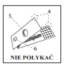 Схематичне зображення упаковки лікарського засобу з написом iodopium та номерами 4, 5, 6 та попередженням НЕ ПРОГЛИНАТИ великими чорними літерами
