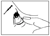 Close-up of the human eye, with a finger gently pulling the lower eyelid downward, exposing the inner eye and eyelashes