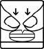 Icono en blanco y negro que muestra una cara con cejas fruncidas claramente marcadas y dos flechas apuntando hacia abajo en dirección a los ojos