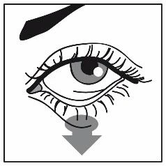 Línea negra sobre el ojo, ojo con pestañas y flecha dirigida hacia abajo bajo el párpado inferior sobre fondo blanco