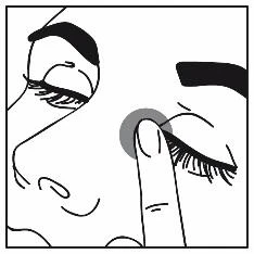 Primer plano del rostro de una mujer cuyo dedo toca suavemente el ojo cerrado con largas pestañas, con un círculo gris de fondo que simboliza el punto de contacto
