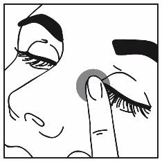 Ilustración en blanco y negro que muestra un acercamiento del rostro de una mujer, cuyo dedo índice toca un punto en el párpado del ojo cerrado