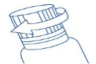 Disegno schematico a linea che rappresenta l'azione di avvitare o svitare il tappo di un flacone di medicinale mediante una freccia curva che indica il senso del movimento