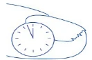 Disegno schematico a linea blu che rappresenta un orologio al polso con lancette del tempo chiaramente indicate