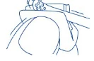 Disegno a linea blu che rappresenta una mano che impugna una siringa e inserisce l'ago nella parte superiore della coscia o del fianco del paziente