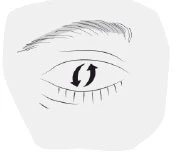 Dibujo del ojo humano con dos flechas negras dispuestas en círculo, indicando un movimiento rotatorio dentro de la pupila y el iris