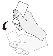 Ilustración que muestra dos manos girando un recipiente blanco con dosificador hacia abajo, en la dirección indicada por una flecha negra