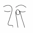 Minimalist black line drawing of a face with closed eyes and an index finger touching the inner aspect of the eye