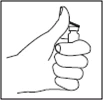 Una linea nera rappresenta una mano che tiene verticalmente un piccolo flacone con tappo, posizionato in una presa che garantisce una stabile tenuta del farmaco