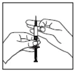 Due mani che tengono verticalmente una siringa con ago, una mano stabilizza il corpo della siringa mentre l'altra preme lo stantuffo per somministrare il farmaco