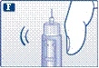 Mano sosteniendo un frasco de medicamento, junto al cual se muestra un símbolo de sonido que indica la necesidad de leer cuidadosamente las instrucciones antes de usarlo
