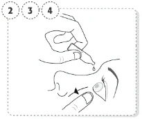 Hand holding a syringe inserting the needle under the skin, the other hand stabilizing the skin, numbers 2 3 4 indicate the sequence of steps