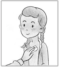 A girl with braids has one hand on her chest, while the other hand touches her chest area, illustrating the application site of a medication