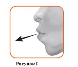 Profile of a human head with an arrow pointing to the mouth, illustrating the direction of medication delivery or inhalation