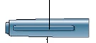 Dispositivo cilindrico blu con apertura orizzontale al centro e una linea verticale che indica il punto centrale