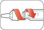 Hand turning the red cap of a pen injector counterclockwise to open or close the needle